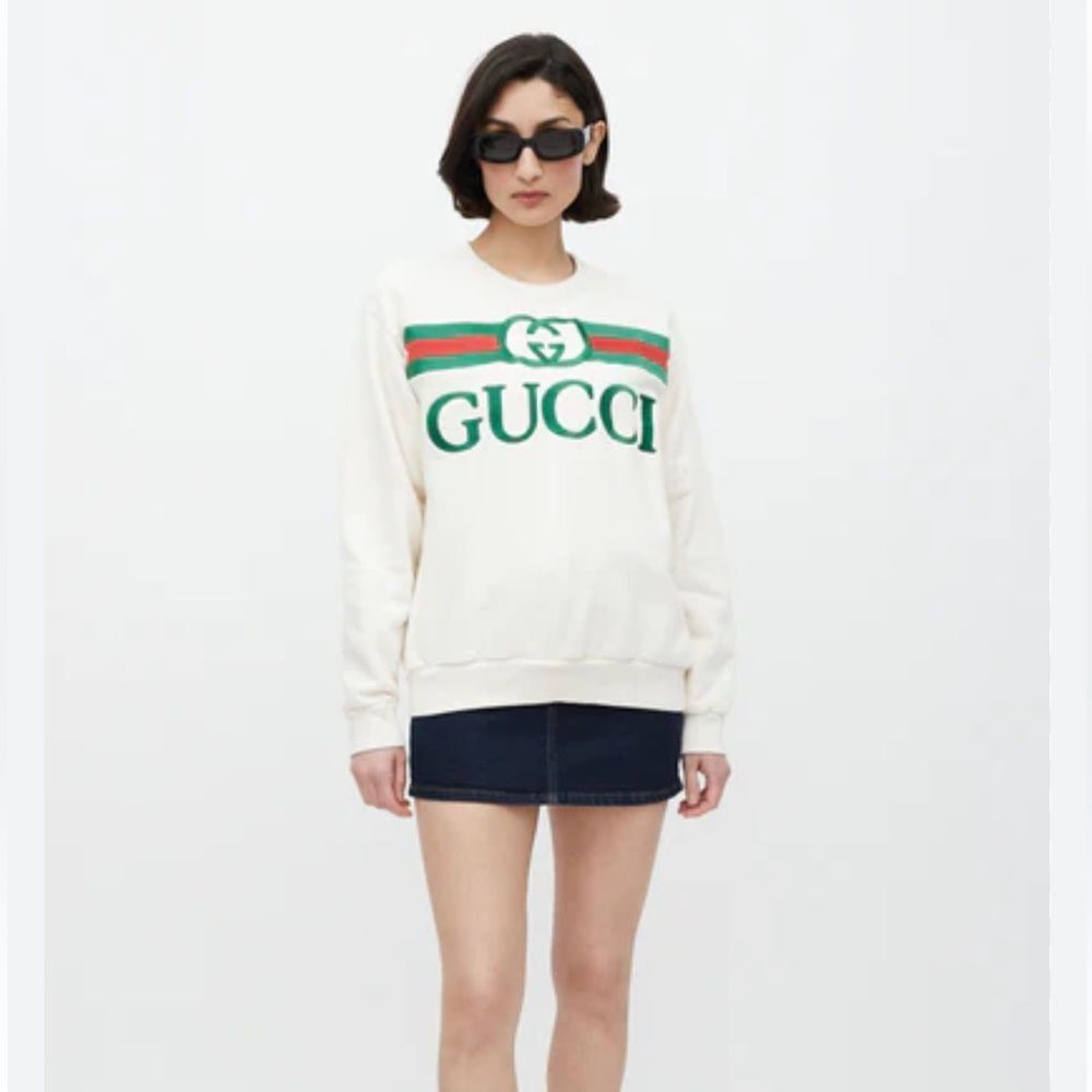 Gucci Ivory and Forest Green Logo Crewneck Sweater - Picture 4 of 7